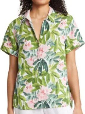 Tommy Bahama Summersweet Tropical Print Linen Camp Shirt Size Small